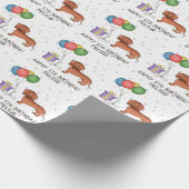 Red Smooth Coat Dachshund Cartoon Dog - Birthday Cadeaupapier (Hoek)