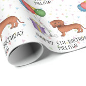Red Smooth Coat Dachshund Cartoon Dog - Birthday Cadeaupapier (Rol Hoek)