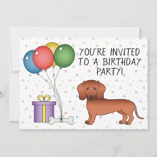 Red Smooth Coat Dachshund Cartoon Dog - Birthday Kaart (Voorkant)