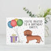 Red Smooth Coat Dachshund Cartoon Dog - Birthday Kaart (Staand voorkant)