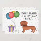 Red Smooth Coat Dachshund Cartoon Dog - Birthday Kaart (Voorkant / Achterkant)