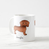 Red Smooth Coat Dachshund Cute Cartoon Dog & Name Koffiemok (Voorkant links)