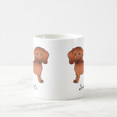 Red Smooth Coat Dachshund Cute Cartoon Dog & Name Koffiemok (Center)