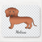 Red Smooth Coat Dachshund Cute Cartoon Dog & Name Muismat (Voorkant)