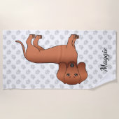 Red Smooth Coat Dachshund Cute Cartoon Dog & Name Strandlaken (Voorkant)