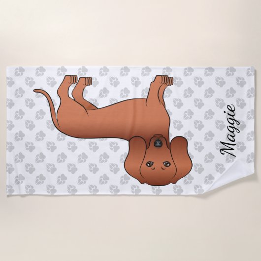 Red Smooth Coat Dachshund Cute Cartoon Dog & Name Strandlaken (Voorkant)