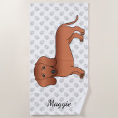 Red Smooth Coat Dachshund Cute Cartoon Dog & Name Strandlaken (Voorkant)