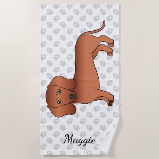 Red Smooth Coat Dachshund Cute Cartoon Dog & Name Strandlaken (Voorkant)