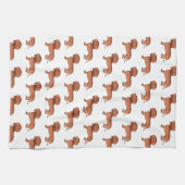 Red Smooth Coat Dachshund Cute Cartoon Dog Patroon Theedoek (Horizontaal)