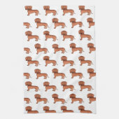 Red Smooth Coat Dachshund Cute Cartoon Dog Patroon Theedoek (Verticaal)