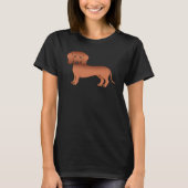 Red Smooth Coat Dachshund Cute Cartoon Dog T-shirt (Voorkant)