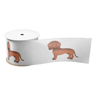 Red Smooth Coat Dachshund Cute Cartoon Dogs Satijnen Lint