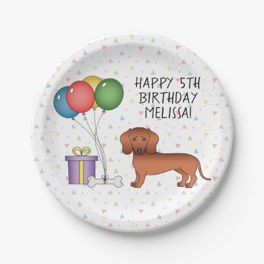 Red Smooth Coat Dachshund Dog Happy Birthday Papieren Bordje (Voorkant)