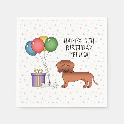 Red Smooth Coat Dachshund Dog Happy Birthday Servet (Voorkant)