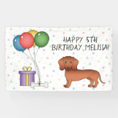 Red Smooth Coat Dachshund Dog Happy Birthday Spandoek (Horizontaal)