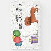 Red Smooth Coat Dachshund Dog Happy Birthday Spandoek (Verticaal)