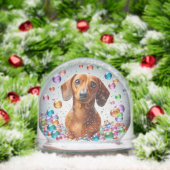 RED SMOOTH COAT DACHSHUND SNOW GLOBE SNEEUWBOL (Kerstmis)