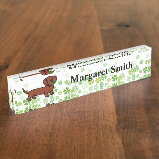 Red Smooth Dachshund 2 Naambordje (Zijkant)