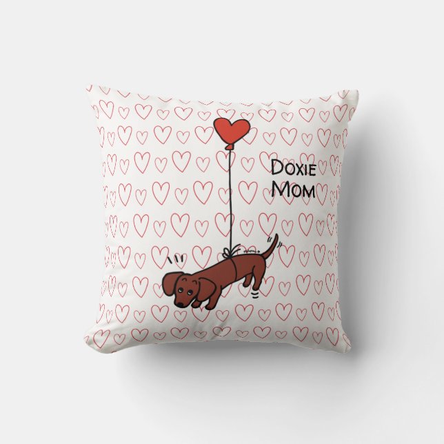 Red Smooth Dachshund Heart ballon Kussen (Voorkant)