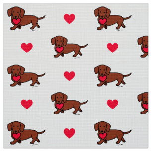 Red Smooth Dachshund Heart Fabric Stof