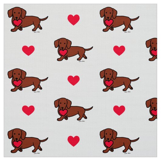 Red Smooth Dachshund Heart Fabric Stof (Swatch)