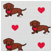 Red Smooth Dachshund Heart Fabric Stof (Close Up)