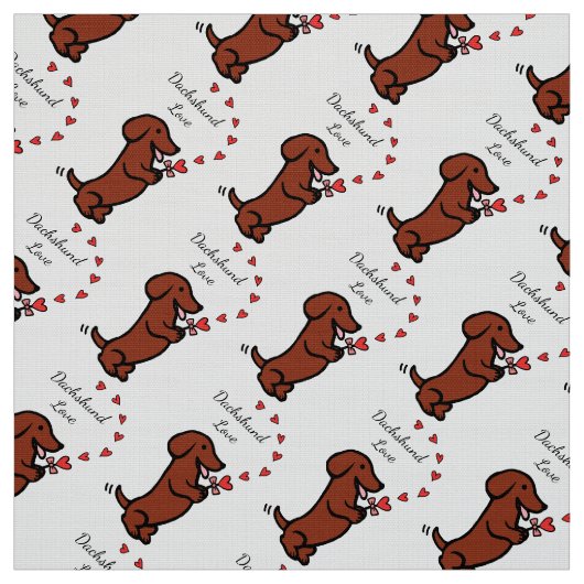 Red Smooth Dachshund Love Fabric Stof (Swatch)