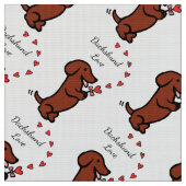 Red Smooth Dachshund Love Fabric Stof (Close Up)