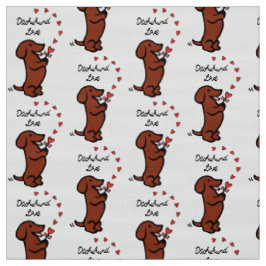 Red Smooth Dachshund Love Fabric Stof
