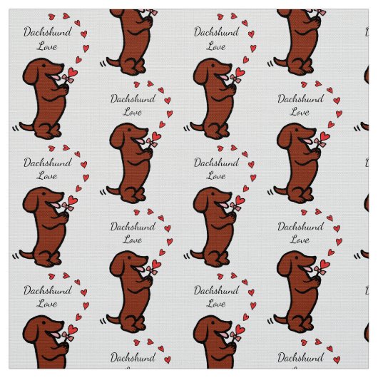 Red Smooth Dachshund Love Fabric Stof (Swatch)