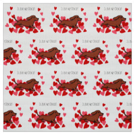 Red Smooth Dachshund Runnen Hearts Fabric Stof