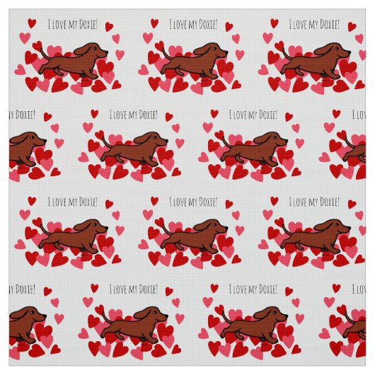Red Smooth Dachshund Runnen Hearts Fabric Stof (Swatch)