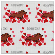 Red Smooth Dachshund Runnen Hearts Fabric