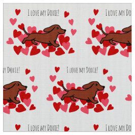 Red Smooth Dachshund Runnen Hearts Fabric Stof
