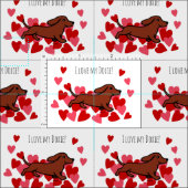 Red Smooth Dachshund Runnen Hearts Fabric Stof (Delen)