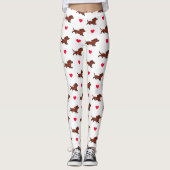 Red Smooth Dachshund Running Hearts Leggings (Voorkant)