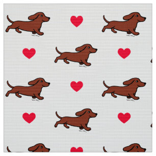Red Smooth Dachshund Running Hearts Stof