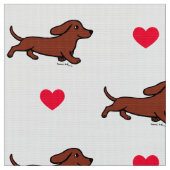 Red Smooth Dachshund Running Hearts Stof (Close Up)