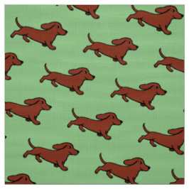 Red Smooth Dachshund Running Moss Green Stof