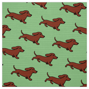 Red Smooth Dachshund Running Moss Green Stof