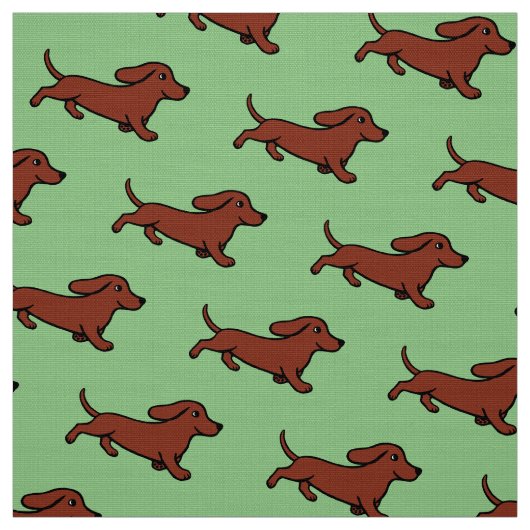 Red Smooth Dachshund Running Moss Green Stof (Swatch)