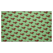 Red Smooth Dachshund Running Moss Green Stof (Fat Quarter)