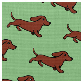 Red Smooth Dachshund Running Moss Green Stof