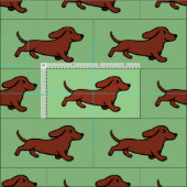 Red Smooth Dachshund Running Moss Green Stof (Delen)