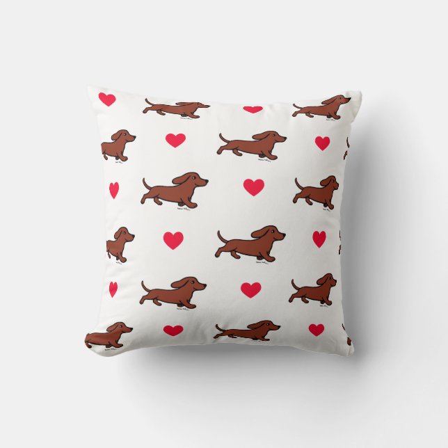 Red Smooth Dachshund Valentine Red Hearts Kussen (Voorkant)