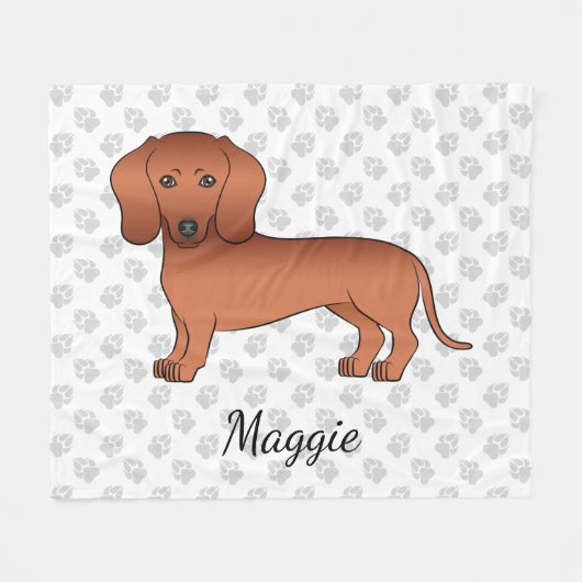 Red Smooth Hair Dachshund Cute Cartoon Dog & Name Fleece Deken (Voorkant (Horizontaal))