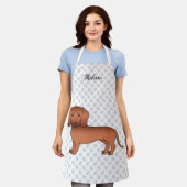 Red Smooth Hair Dachshund Cute Cartoon Dog & Name Schort (Gedragen)