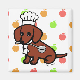 Red Smooth Haire Dachshund Chef Magneet