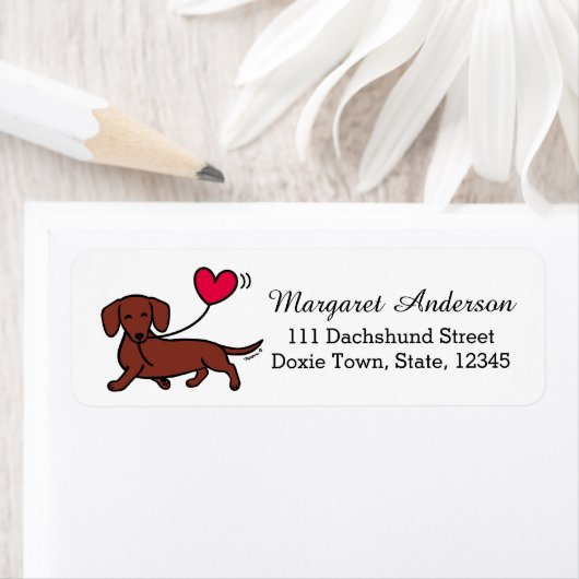 Red Smooth Haire Dachshund Smiling Heart Etiket (Insitu)