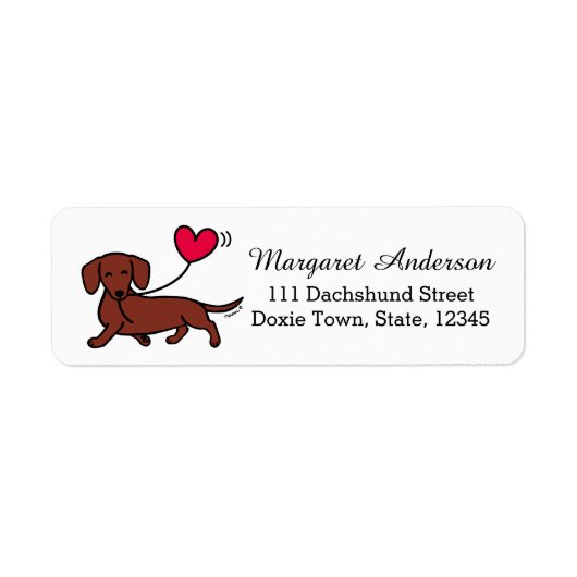 Red Smooth Haire Dachshund Smiling Heart Etiket (Voorkant)
